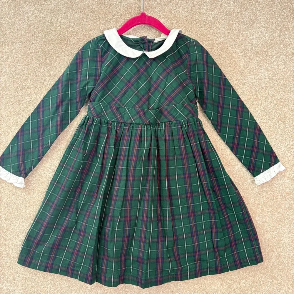 HOPE & HENRY Plaid Dress Kids 4 4T Green Holiday Christmas Preppy Tartan